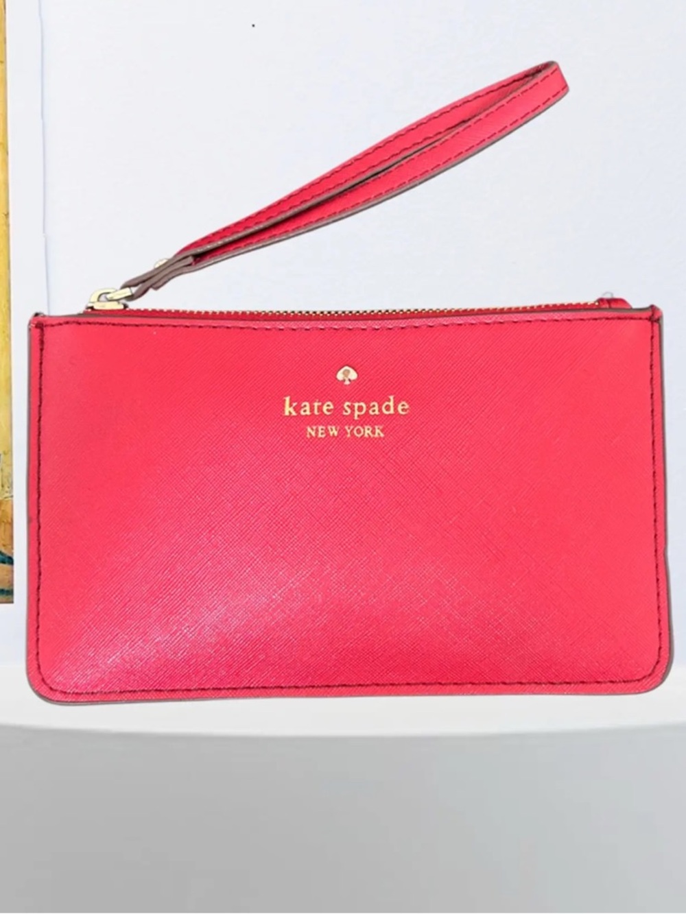 kate spade Red Saffiano Wristlet with Gold Logo